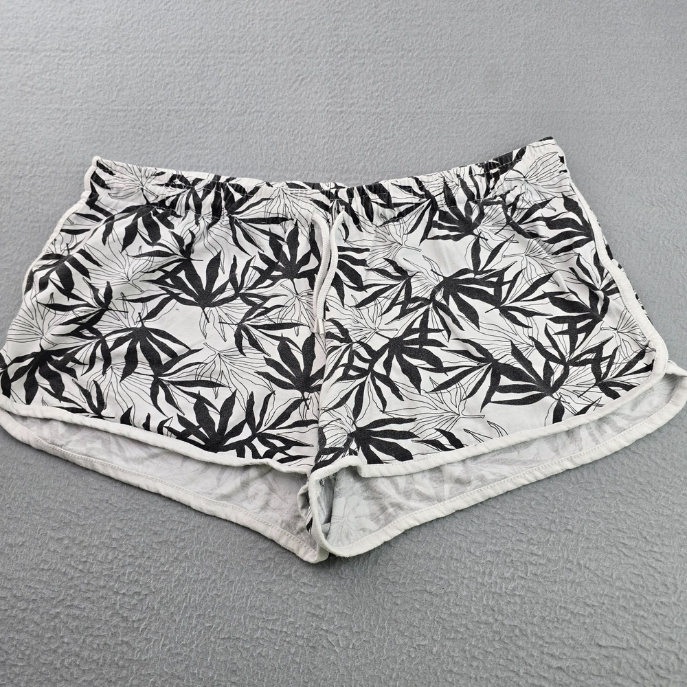 Primark Loungewear Shorts Womens Large Black White Floral Print Drawstring Waist